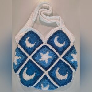 Crochet Moon And Stars Granny Square Tote Bag